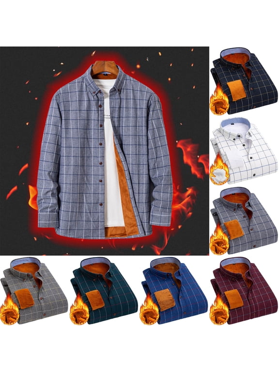 Jackets Winter Coats Snow Jacket Men Casual Patchwork Fashion Plaid Flip Collar Button Long Sleeve Adding Fleece Keep Warm Shirt Blouse Wine L