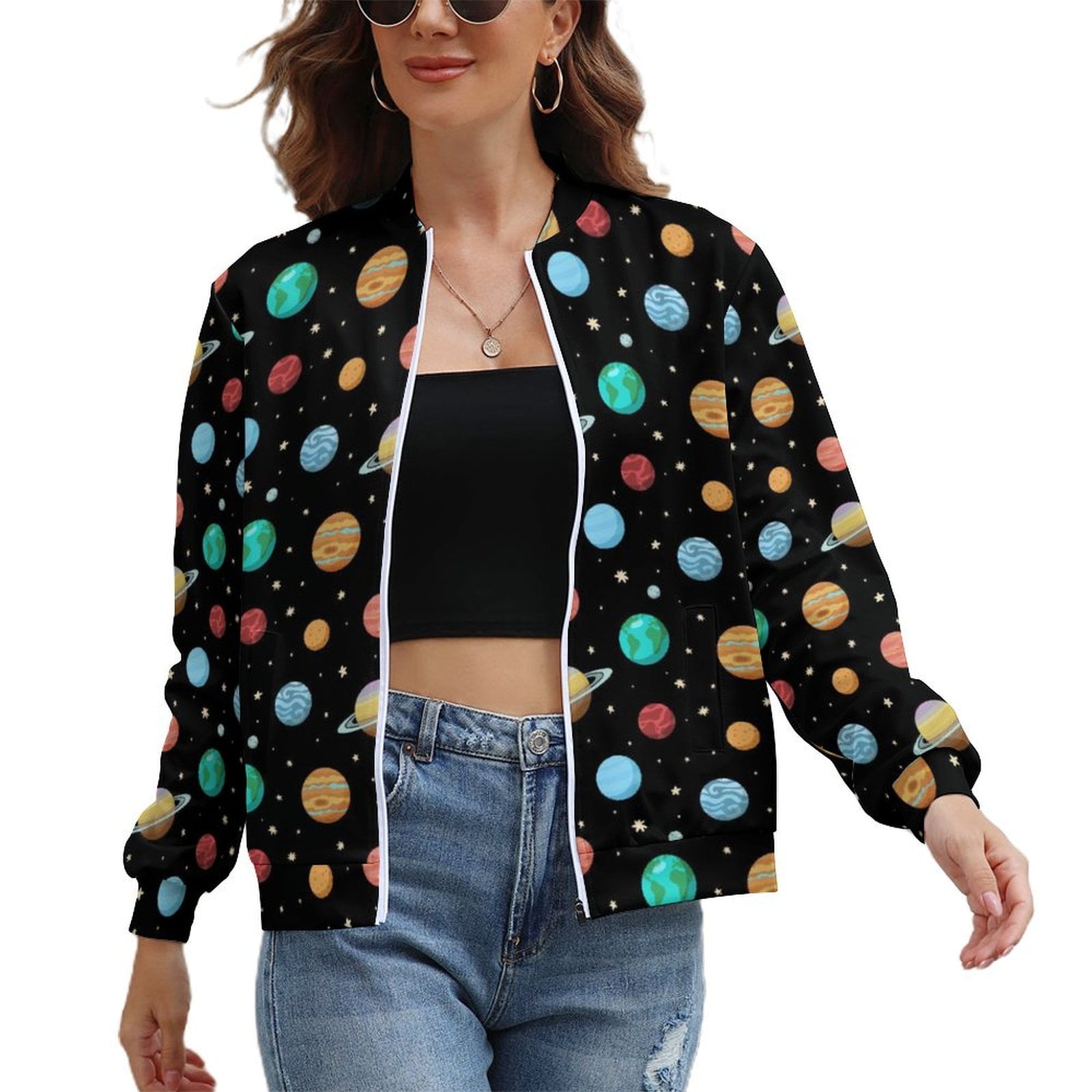 Jackets for Wome Zip Up Long Sleeve, Solar System Planets Space ...