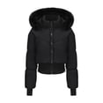 thumbnail image 1 of Down Jackets for Women Casual Solid Color Thumb Hole Jacket Long Sleeved Hooded Short Coat Zipper Parkas Hiking Jacket Zip Up Winter Warm Jacket with Hood, 1 of 8