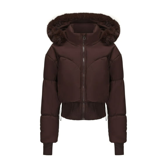 Down Jackets for Women Casual Solid Color Thumb Hole Jacket Long Sleeved Hooded Short Coat Zipper Parkas Hiking Jacket Zip Up Winter Warm Jacket with Hood