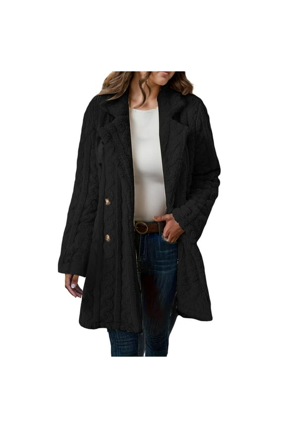 Jackets for Women Double Lapel Winter Coat Knit Sweater Solid Wool Blend Outerwear Light Womens Jacket with Hood Hooded Jacket Womens Scrub Jacket Full Zip Jacket Women Jacket inside Pockets