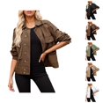 thumbnail image 1 of Jackets for Women Fall Jackets for Women 2025 Women's Cropped Fleece-Lined Denim Jacket - Distressed Details, V-Neck Casual Button Up, Autumn Winter Outerwear, 1 of 6