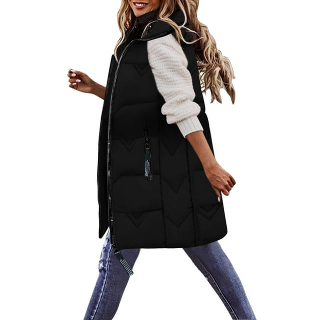 Jackets for Women Fashion Dressy Quilted Vest Mid-length Winter Coat ...