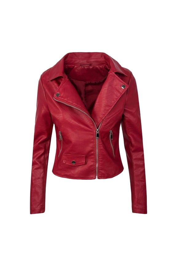 Jackets Women Faux Leather Zip Up Slim Cropped Jacket Long Sleeve Lapel PU Moto Biker Short Outwear Coats