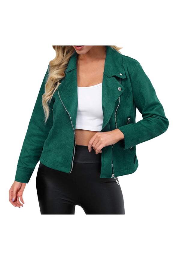 Jackets Women Suede Zipper Cropped Bomber Solid Lapel Slim Biker Moto Outwear Coats