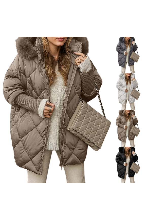 Jackets for Women Fleece Lined Winter Coats Hooded Down Coat with Zip Pockets for Cold Weather Protection, Daily Commute, and Christmas Outings,Camel,L