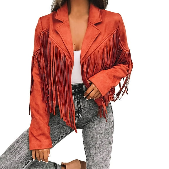 Jackets Women Fringe Faux Suede Leather Motorcycle Cropped Solid Tassel Moto Biker Outwear Coats