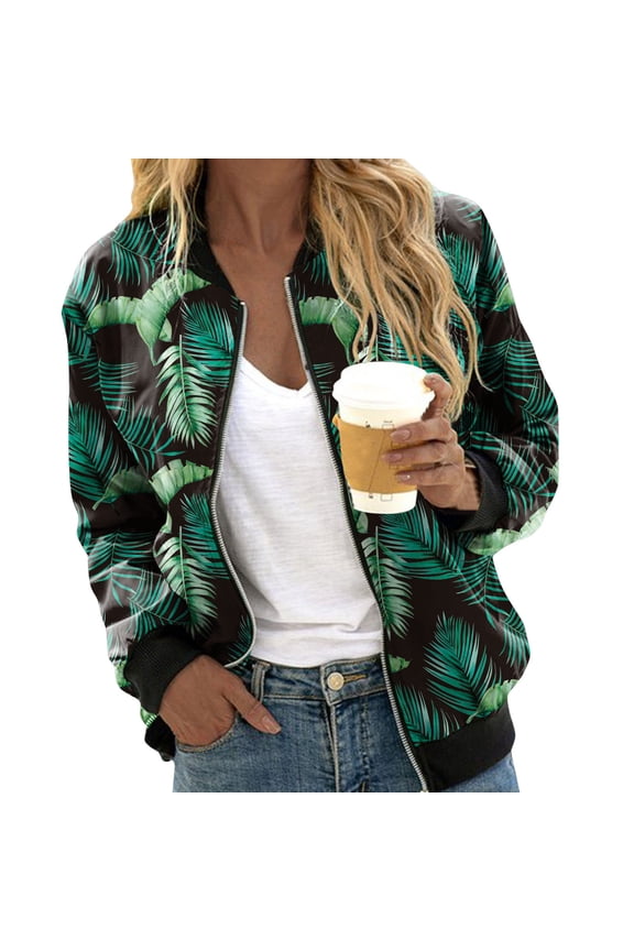 Jackets Women Gradient Patchwork Zip Up Baseball Fashion Floral Print Casual Windbreaker Outwear Coats