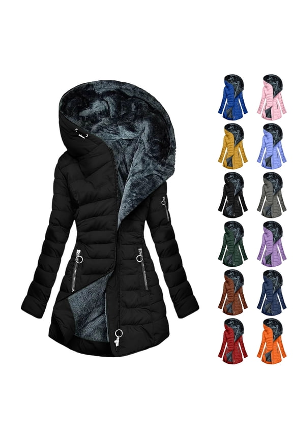 Down Jackets for Women Hooded Plus Size Long Sleeve Solid Color Winter Coat Women's Casual Loose Mid-Length Warm Padded Jacket Outdoor Sport Parkas Orange S