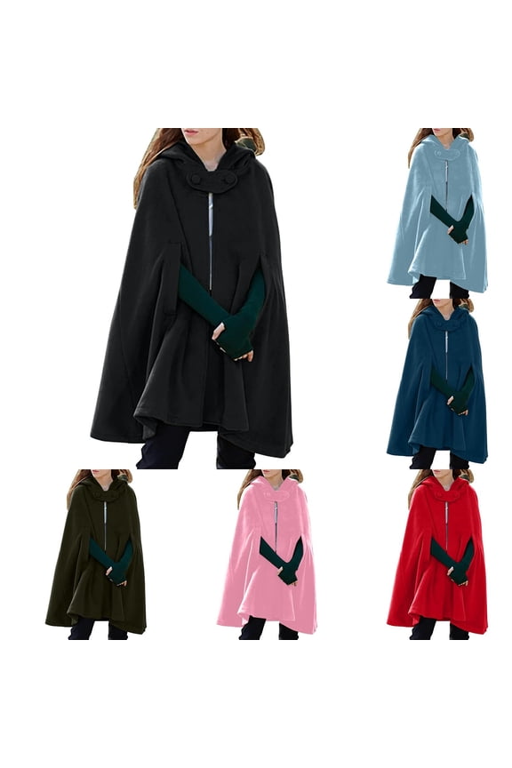 Jackets Women Hooded Poncho Cloak Vintage Wool Cape Windproof Wearable Blanket Outwear Coats