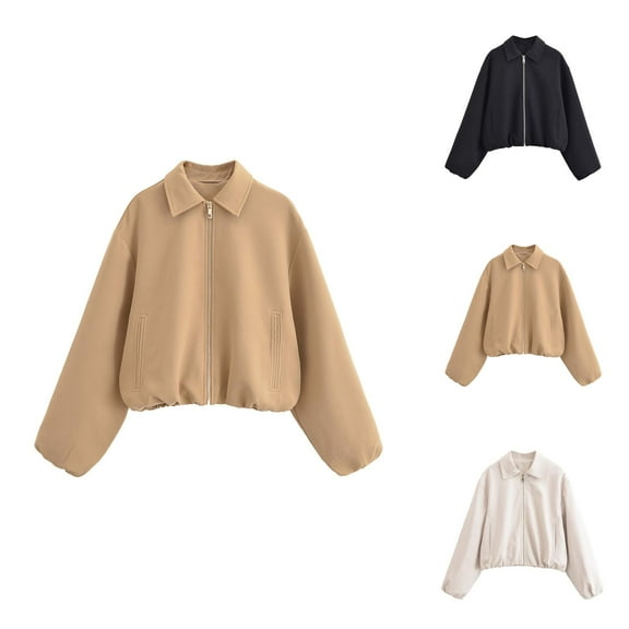 Jackets for Women Jackets for Women Trendy Women's Baseball Jacket - Stand Collar Solid Color Zipper Jacket, Lightweight Casual Coat, Comfortable Streetwear