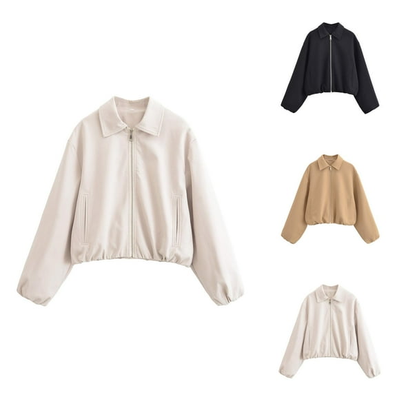Jackets for Women Jackets for Women Trendy Women's Baseball Jacket - Stand Collar Solid Color Zipper Jacket, Lightweight Casual Coat, Comfortable Streetwear