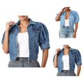 thumbnail image 1 of Jackets for Women Lightweight Jacket Women Women's Casual Short Sleeve Puffed Jacket - Denim Coat With Fringe Hem, Lightweight Summer Outerwear, Easy Care, 1 of 7