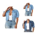 thumbnail image 1 of Jackets for Women Lightweight Jacket Women Women's Casual Short Sleeve Puffed Jacket - Denim Coat With Fringe Hem, Lightweight Summer Outerwear, Easy Care, 1 of 7