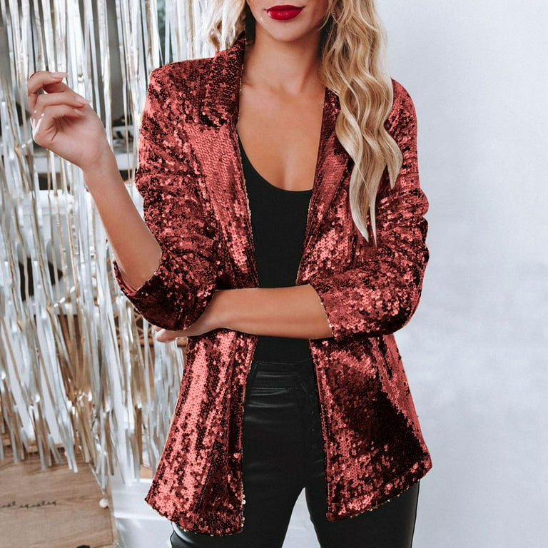 Casual Solid Sequins Sequined O Neck Outerwear Casual Solid Sequins Sequined O Neck Outerwear