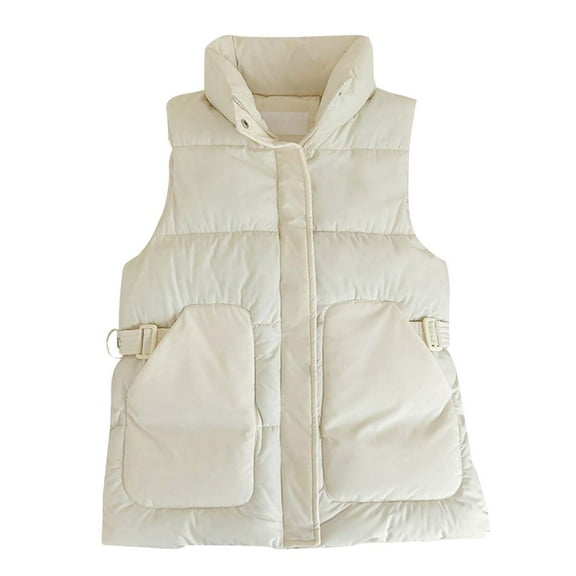 Jackets For Women Quilted Puffer Vest Fashion Zipper Sleeveless Cropped Down Jacket Winter Warm Short Outerwear With Hood Nylon Spandex Ladies Coat Vest Outerwear Vests 1Pc White 2Xl