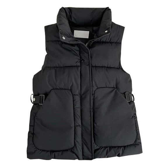 Jackets For Women Quilted Puffer Vest Fashion Zipper Sleeveless Cropped Down Jacket Winter Warm Short Outerwear With Hood Nylon Spandex Ladies Coat Vest Outerwear Vests 1Pc Black 2Xl