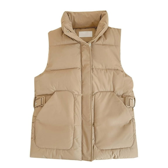 Jackets For Women Quilted Puffer Vest Fashion Zipper Sleeveless Cropped Down Jacket Winter Warm Short Outerwear With Hood Nylon Spandex Ladies Coat Vest Outerwear Vests 1Pc Brown L