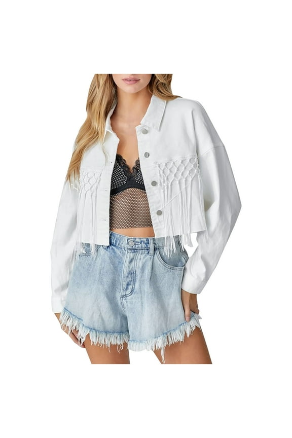 Jackets for Women Fringe Coat Cropped Jacket Winter Fall Faux Suede Leather Cowboy Style Coat Long Sleeve Tassels Cardigan Coats Outerwear Casual Short Shacket Jackets Coats