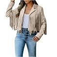 thumbnail image 1 of Jackets for Women Fringe Coat Cropped Jacket Winter Fall Faux Suede Leather Cowboy Style Coat Long Sleeve Tassels Cardigan Coats Outerwear Casual Short Shacket Jackets Coats, 1 of 7