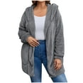 thumbnail image 1 of Jackets for Women Solid Faux Long Sleeve Hoddede Pockets Fleece Casual Trendy Outerwear Fall Outfits Casual Comfy Y2K Tops Winter Clothes 2025 Gray S-2XL, 1 of 7