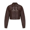thumbnail image 1 of Jackets Women Solid Long Sleeve Button Lapel Cropped Leather With Pocket Moto Biker Slim Outwear Coats, 1 of 4