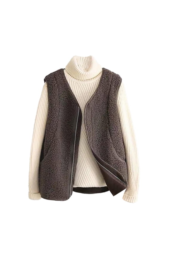 Jackets For Women Spring And Autumn New Korean Version Imitation Lamb Vest Coat Polyester Outerwear Vest Outerwear Vests 1* Brown M Fall Jackets For Women 2025