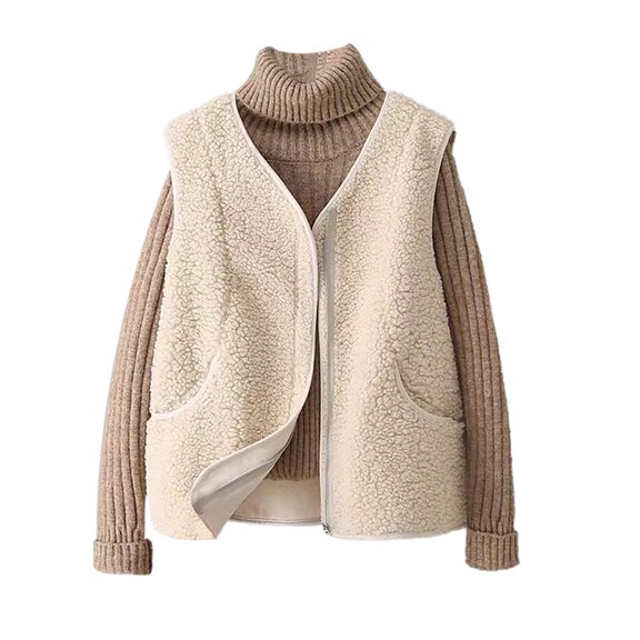 Jackets For Women Spring And Autumn New Korean Version Imitation Lamb Vest Coat Polyester Outerwear Vest Outerwear Vests 1* White Xl Fall Jackets For Women 2025