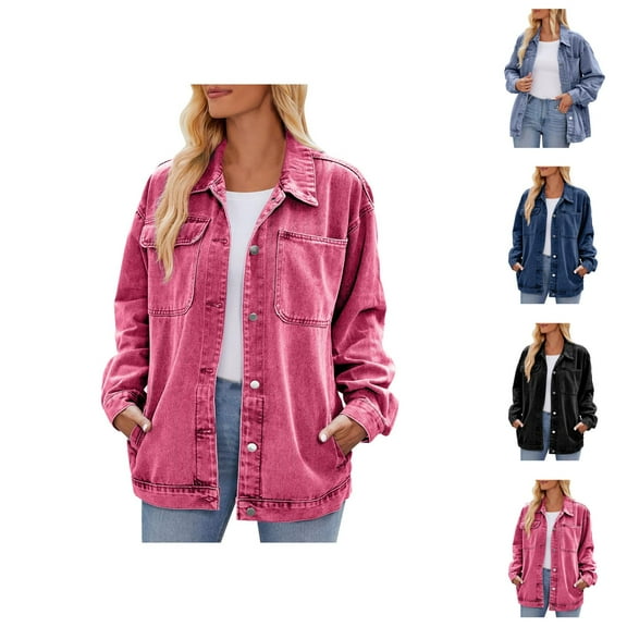 Jackets for Women Winter Jackets for Women Women's Vintage Denim Jacket - Lightweight Washed Blue Jean Coat, Cropped Fit Casual Autumn Winter Outerwear