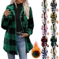 thumbnail image 1 of Jackets For Women,Women Plaid Fleece Shacket Coat,Turn‑Down Collar Button Front Long Sleeve Jacket Casual Outerwear With Pockets,Fall Winter Buffalo Plaid Fuzzy Overshirt For Women, 1 of 10
