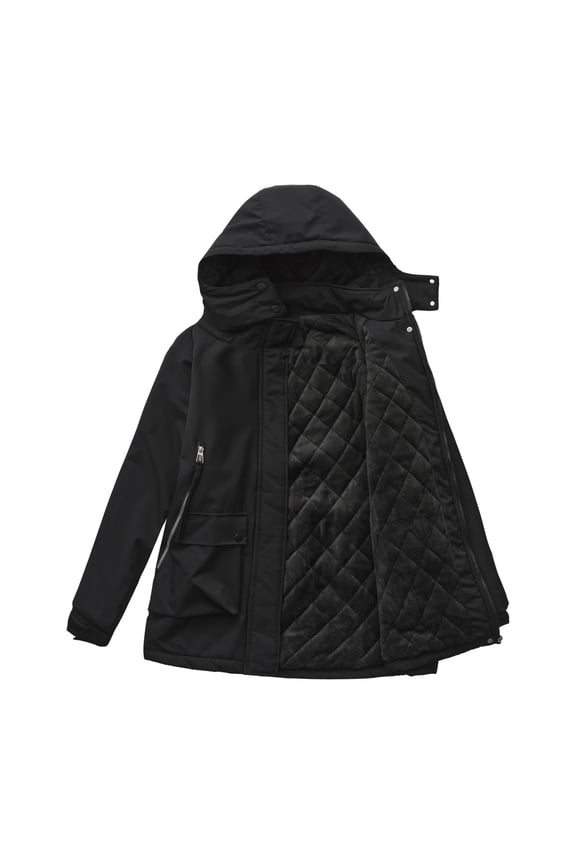 Jackets for Women Womens Winter Coats Coats for Women Womens Plus Size Coats Women's Plus Size Winter Coat Insulated Military Parka Jacket Waterproof Fleece Lined Thickened Detachable Hood, Black-XL