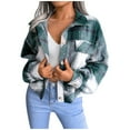 thumbnail image 1 of Jackets Womens Trendy Casual Plaid Wool Coat Long Sleeve Button Down Cropped Fall Winter Coats for Women,Green,S, 1 of 7