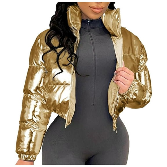 Jackets Womens Trendy Crop Short Jacket Cropped Puffer Warm Winter Lightweight Women'S Coats, Jackets & Vests,Gold,S