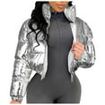 thumbnail image 1 of Jackets Womens Trendy Crop Short Jacket Cropped Puffer Warm Winter Lightweight Women'S Coats, Jackets & Vests,Silver,S, 1 of 4