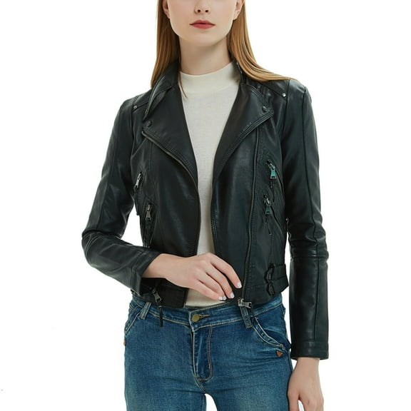 Jackets Womens Trendy Motorcycle Zipper Slim Fit Leather Cropped Lightweight Plus Size Fall Winter Women'S Coats,Black,L