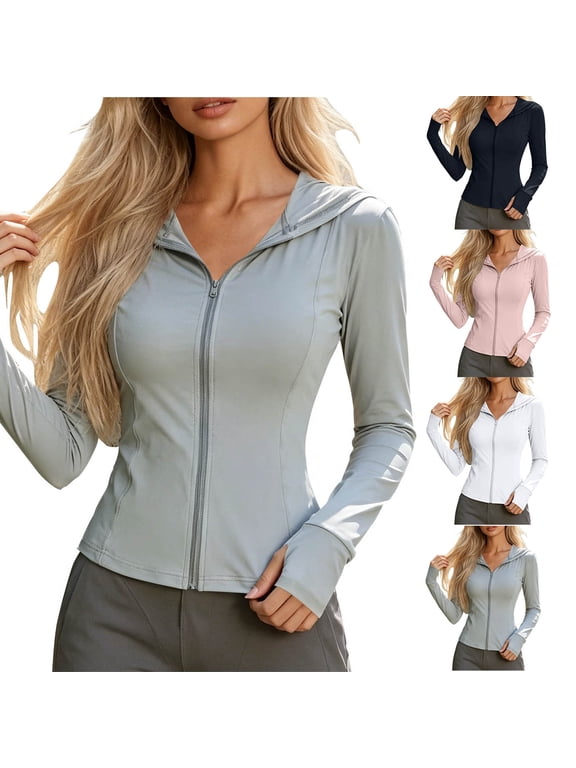 Jackets Zip Up Yoga Workout Women's Zipper Hoodie Solid Color Top Sunscreen Clothing Yoga Wear Black Xl