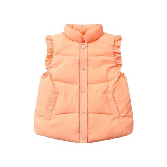 Jackets for Boys Size 6-7T Down Vest Autumn Winter Warm Sleeveless Lace Shoulders Pure Color Vest Orange Baby Coat