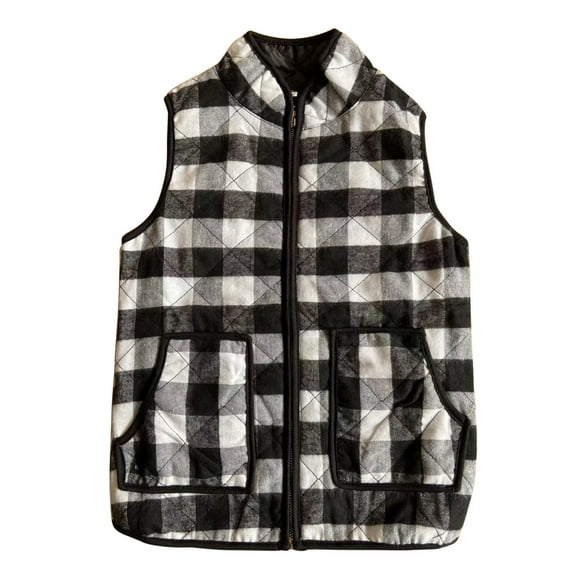 Jackets for Boys and Girls Sleeveless Lightweight Cute Winter Outwear Cotton Plaid Quilted Vest Warm Comfy Padded Coat (Black 2-3 Years)