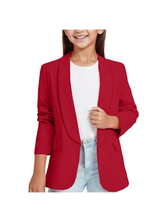 Jackets for Girls 14-16 Girls Blazer Jacket Solid Color Lapel Suit Open Front Long Sleeve Blazers for Kids Girls Size 5-14 Years