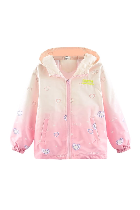 Jackets for Girls Gradient Heart Print Lightweight Windbreaker Cite Jackets for Fall Winter Outdoor Activities Casual Comfort Soft