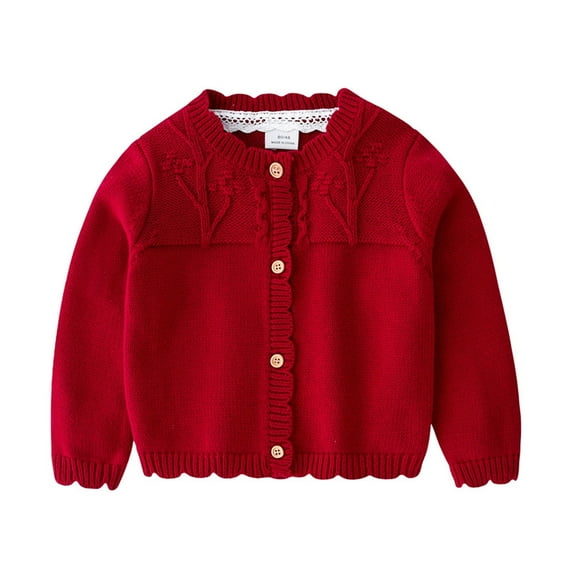 Jackets for Girls Kids Autumn Solid Long Sleeve Cotton Knit Sweater Cardigan Tops Girls Coat Red 2 Years-3 Years