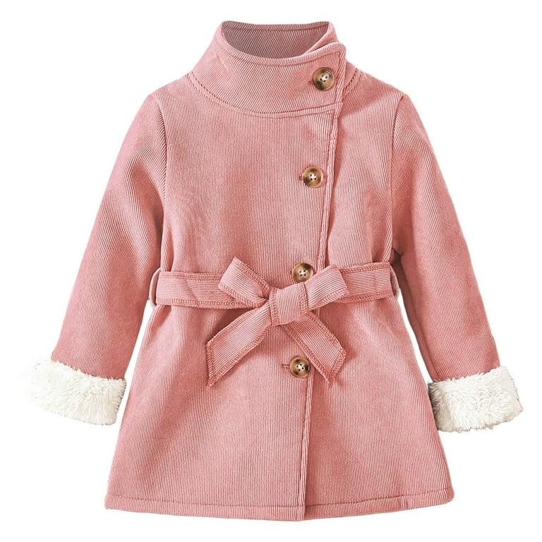 Jackets for Girls Kids Toddler Baby Girls Autumn Winter Solid Cotton Button Long Sleeve Coat Jacket Clothes Girls Coats Color Pink Size 2 3 Years