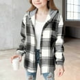 thumbnail image 1 of Jackets for Girls Size 10-12 Girls Flannel Plaid Button Down Top with Pockets Long Sleeve Hooded Jackets Length Below Hip Circumference, 1 of 4