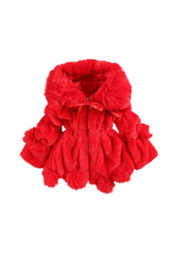 Jackets for Girls Toddler Girls Solid Color Thicken Cute Keep Warm Winter Hoodie Hairball Thick Coat Cloak New Fall Jackets Winter Outerwear Red 4-5T
