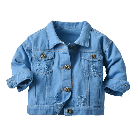 Jackets for Girls Toddler Windproof Solid Denim Warm Blue Girls Fall Tops ,18-24 Months