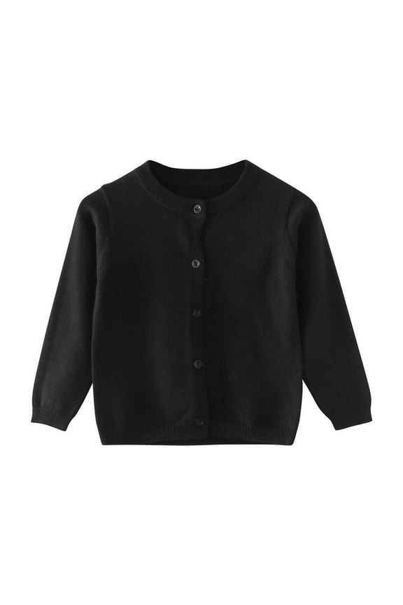 Jackets for Girls Trendy New Toddler Boys Girls Cardigan Sweaters Long Sleeve Kids Button Cotton School Uniform Knit Tops Outerwear Black 110