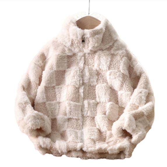 Jackets for Girls Winter Cardigan Thickened Zipper Stand Collar Large Winter Beige Cute Fall Tops for Girls ,6-7 Years