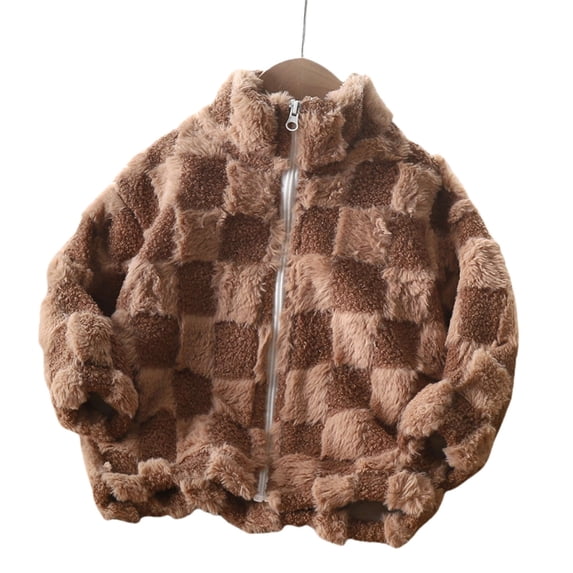 Jackets for Girls Winter Cardigan Thickened Zipper Stand Collar Large Winter Coffee Fall Tops for Girls ,12-18 Months