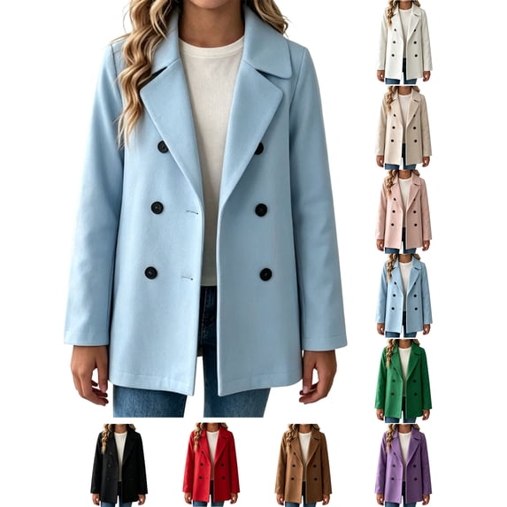 Jackets for Girls Zaewscy Girls Double‑Breasted Wool Blend Coat Notched Lapel Long Sleeve Kids Casual Wool Outerwear Light Blue 120
