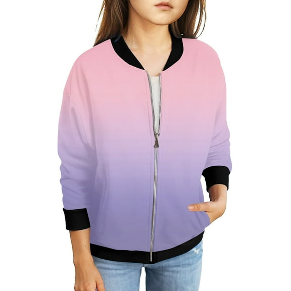 Jackets for Grils Zip Up Bomber Jacket Casual Long Sleeve Gradient Jackets Size 10-12 Jackets with Pockets Preppy Clothes